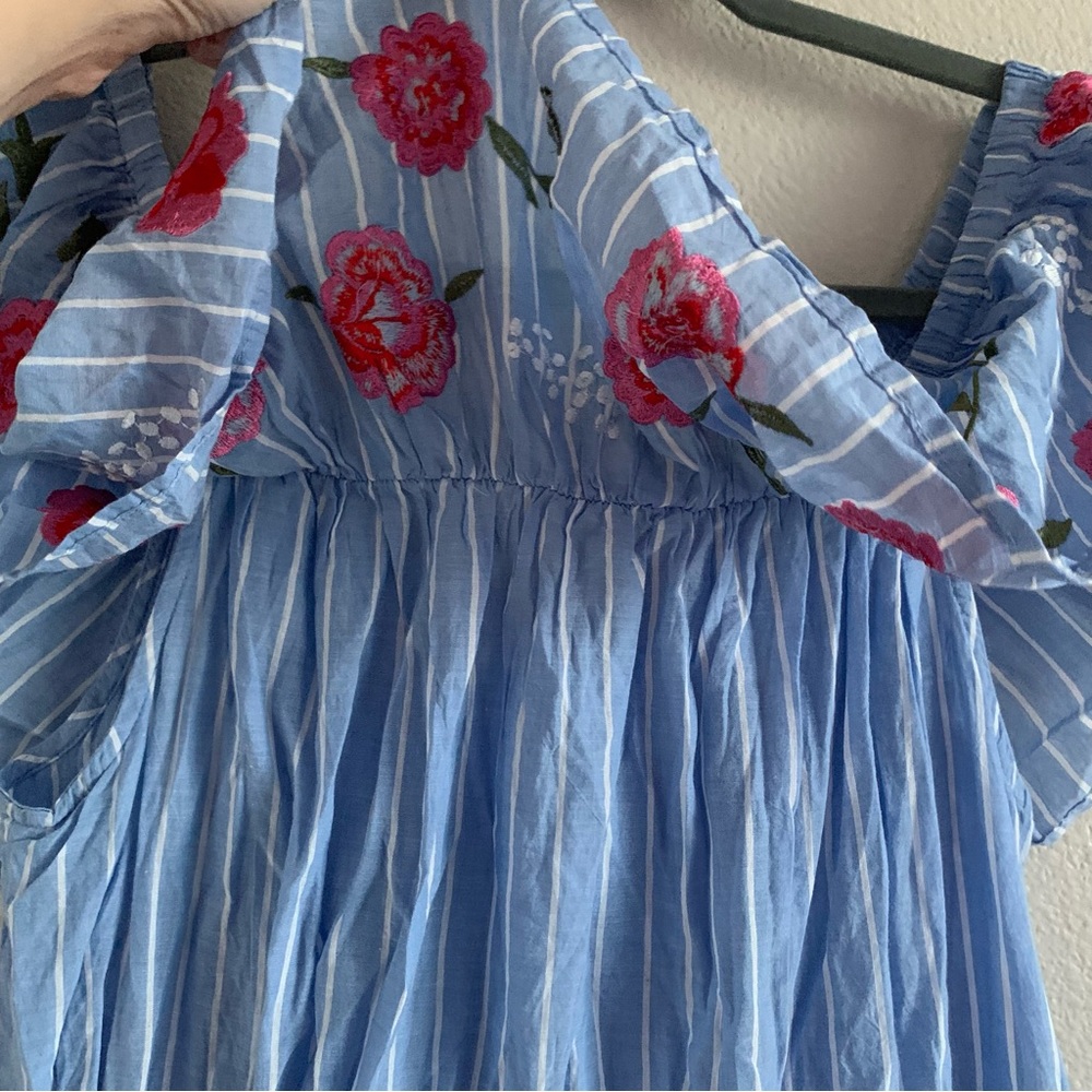 Blue Ruffled Off-the-Shoulder Sundress - Picture 4 of 7